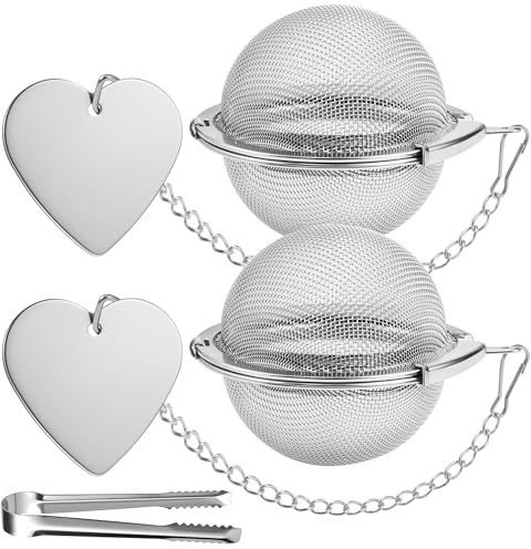 BelleVive Lot de 2 filtres à thé pour thé en vrac, boule à thé en acier inoxydable 304 avec cuillère-pince pratique, maille extra-fine, résistant à la rouille, facile à nettoyer, convient pour thé