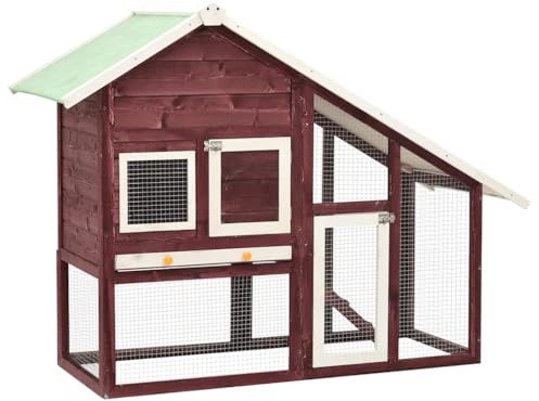 Xhnifbn Kaninchenstall 2 Ebenen Hasenstall Holz Mokka Weiß 140x63x120 cm | Zweistöckiges Nagerhaus für den Garten mit ausziehbarer Zinkwanne für eine besonders mühelose Reinigung.