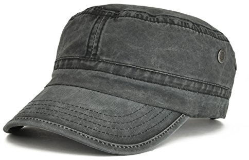VOBOOM Gorra Plana de algodón Lavado, Estilo Militar, cadete, ejército, Retro, Negro -, Talla única