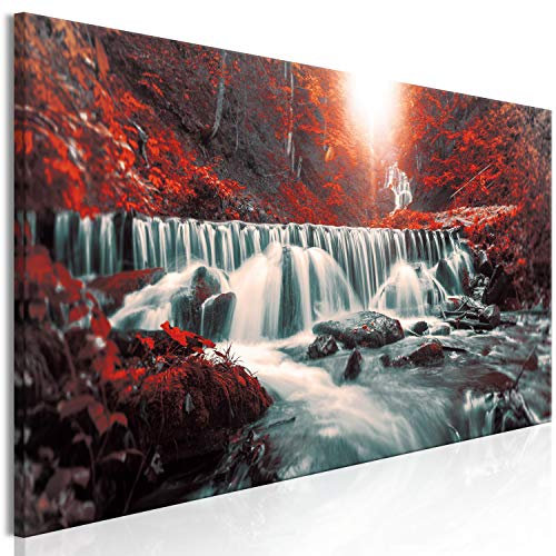 murando Acrylglasbild Wasserfall 120x40 cm 1 Teilig Wandbild auf Acryl Glasbilder Kunstdruck Moderne Acrylglas Platte Wanddekoration Geschenke Heimdekoration Glasbild Blätter Bäume Wald See