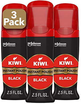 Kiwi Instant Shine & Protect Liquid Shoe Polish, Black, 1 Bottle with Sponge Applicator, 2.5 oz, Pack of 3