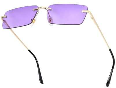 besbomig Occhiali da Sole Rettangolari Senza Montatura Donna Uomo Retrò Quadrati Ultra Piccoli Antiabbagliamento Occhiali da Festa in Metallo Moda UV400 Protezione