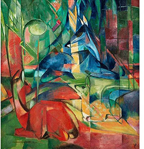 ZHXXFD Malen Nach Zahlen Erwachsene Kinder Mit Rahmen-Paint By Numbers-Hirsch Im Wald Franz Marc-Diy Malen Nach Zahlen Leinwand 40x50CM(A202)