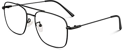 GQUEEN Pilot Fake Brille Ohne Stärke Damen Herren Retro Metallrahmen UV400 | Leicht,Metallgestell,Verstellbare Nasenauflagen