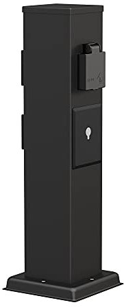 ledscom.de Garten Steckdosensäule Polly für außen, IP44, Smart Home, WLAN, Alexa, 3-Fach, Edelstahl, schwarz, eckig, 40 cm