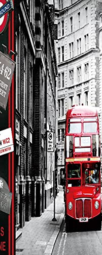 A.Monamour Türtapete Selbstklebend Türfolie Türposter 3D Roter Bus Auf Der London Street Vinyl Folie Türdeko Tapete Wandbild Türaufkleber Türtattoo 77 x 200 cm