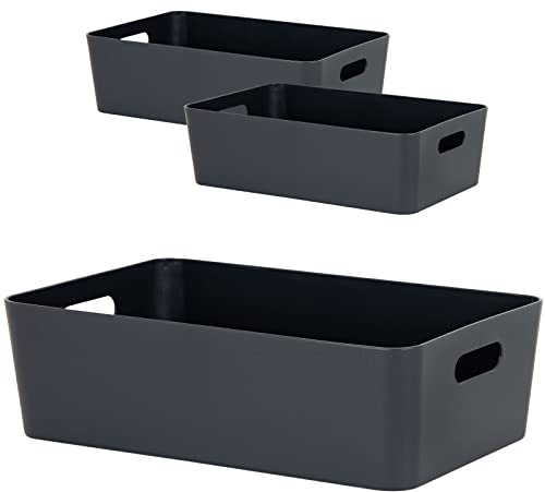 #11 3x Ordnungsbox 12cm hoch anthrazit 39,5x25cm Ordnungskorb Wandregal