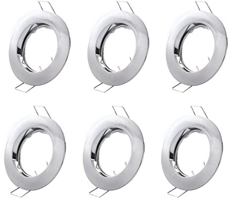 Hsthe Sea Set of 6 Recessed Light Frames, Ceiling Mounting Frame, Recessed Spotlight Set, Mounting Frames in Aluminium (LED/Halogen/GU10/MR16/PAR16/50 mm) Silver