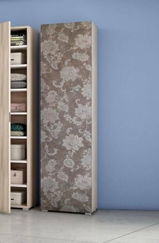 Dmora - Mehrzweckschrank 1 Tür Fiordaliso, linearer Schrank mit 1 Tür und 7 Regalen, Säule für Eingang oder Badezimmer, modernes Schuhregal, 100 % Made in Italy, 50 x 30 x 182 cm, Ulme und Muster