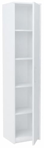 MATKAM Schmaler Schrank Schlafzimmer - Mehrzweckschrank B40 H182 T35cm - Regal Schmal mit Türen - Kleiderschrank mit 4 Bretter - Allzweckschrank für Schlafzimmer, Wohnzimmer, Büro - Weiß
