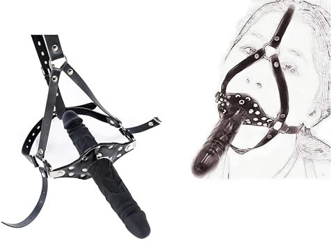 OnundOn 130mm Silikon Penis Mundknebel Kopffessel aus Leder Dildo Plug Gag Bondage SM Sexspielzeug für Paar