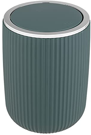 WENKO Papelera Agropoli S verde oscuro de 2 litros, con tapa abatible para el cuarto de baño, cubo de basura de plástico de calidad óptima con diseño vívido y superficie texturizada, Ø 14,5 x 20 cm