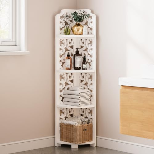 Dripex 4 Tier White Corner Shelves, Storage Unit Freestanding 20x20x113cm