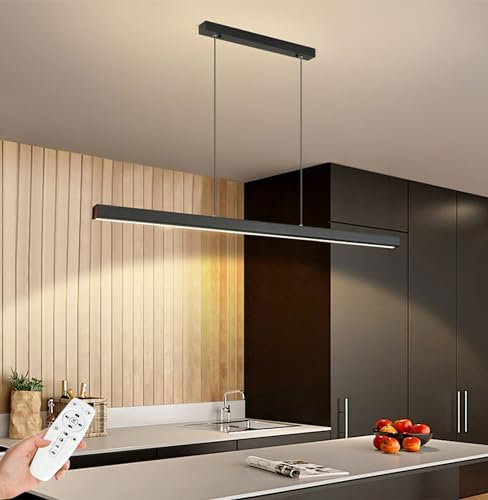 SENFAY Lampadario a sospensione cucina LED Moderno, 120cm Lampadario nero Dimmerabile con Telecomando, Lampada a sospensione Lineare Regolabile in altezza per sala da pranzo, Cucina, Ufficio