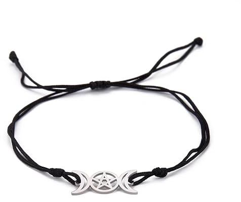 EUEAVAN Dreifach Mond Göttin Pentagramm Stern Wachsfaden Armband Amulett Pentagramm Religion Armreif Edelstahl Schmuck Symbol Witchcraft Geschenke für Frauen