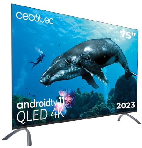 Cecotec Televisor QLED 75 Smart TV V2 Series VQU20075, 4K UHD, Android Tv11, Frameless, Asistente de Voz Google y Chromecast, Dolby Vision & Atmos, HDR10, HBBTV, 2023.