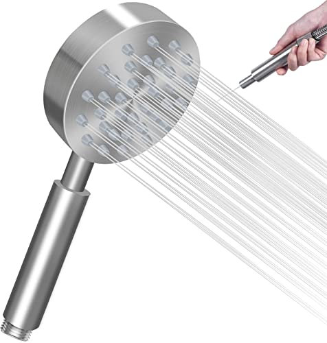 Duschkopf Wassersparender Edelstahl SUS 304 Duschkopf Wassersparend Handbrause Hochdruck Duschbrause Gebürstet,Druckerhöhende Sparduschkop(Duschkop ohne Schlauch) mit Starker Düse