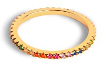 SINGULARU - Anillo Cleo Colors. Plata de Ley 925 con Acabado Baño de Oro de 18 Kt y Circonitas de Colores. Varias Tallas