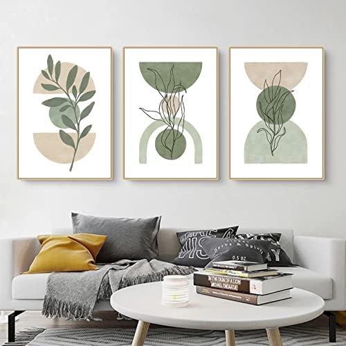 EXQUILEG 3er Poster Set, Boho Abstrakt Pflanze Blumen Leinwand Bilder,Premium Abstrakte Leinwandbilder, Moderne Bilder für Wohnzimmer Schlafzimmer, Ohne Rahmen (40 * 50cm,B)