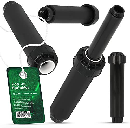 Versenkregner Rasensprenger 10cm Anschluss 1/2'' IG x 3/8'' AG Pop-Up Universelle Professionelle Bewässerung für Rasenflächen Garten Pflanzbeete Kleine Flächen Schwarz Einfache Installation