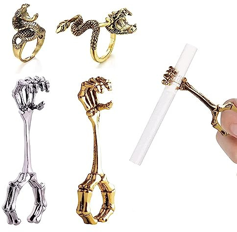 Anneau de Joint de Doigt Porte-Cigarette - 4pcs Os de la Main Accessoires pour Fumer, Squelette Doigts Extension Halloween Cadeaux pour Hommes Femmes