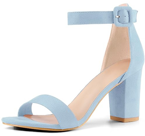 Perphy Ankle Strap Open Toe Chunky High Heels Sky Blue Sandals For Women 7 M US