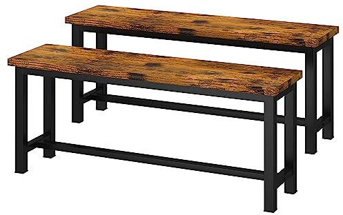 DKLGG Dining Benches, 39 Inch Kitchen Bench, Pair of 2 for Living Room, Bedroom, Industrial Entryway Benchs Dining Room Bench with Metal Legs, Durable and Stable, Rustic Brown