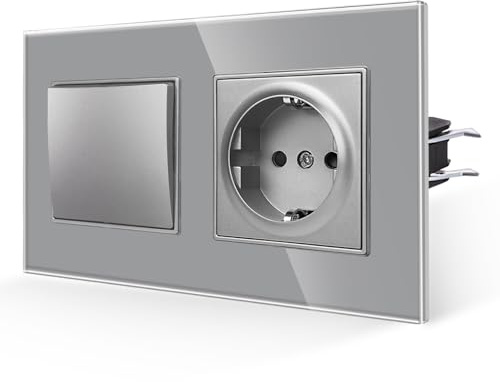 JIMEIDA Lichtschalter mit Steckdose in Grau,16Amp Glas Steckdosen Unterputz Wandsteckdose-157 * 86mm,250V（Kann nicht vertikal installiert werden）