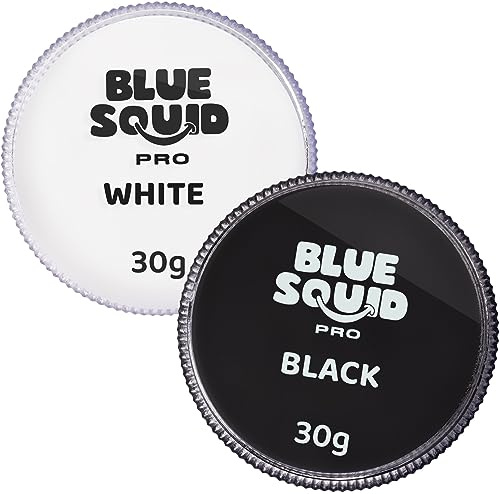 Blue Squid PRO Ansiktsfärg och bodypaint – (30 g), professionell vattenbaserad ansiktsfärg för vuxna, barn, karneval och SFX (klassisk svart och vit)