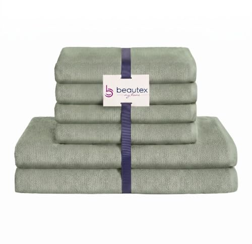 BEAUTEX Handtuch Set 4 Handtücher 2 Badetücher Eisberg-grün 550 g/m² | Ideal für Familie und Bad, 100 % europäische Baumwolle, Oeko-Tex, weich, saugstark und langlebig.