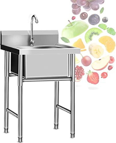 Waschbecken für zu Hause, Küchenspülen, 50/60/70 cm, tragbares Gartenspülbecken für den Außenbereich, Einzelbecken, 100/120 cm Industriespüle für die Küche, mit Wasserleitung, Wasserauslass,