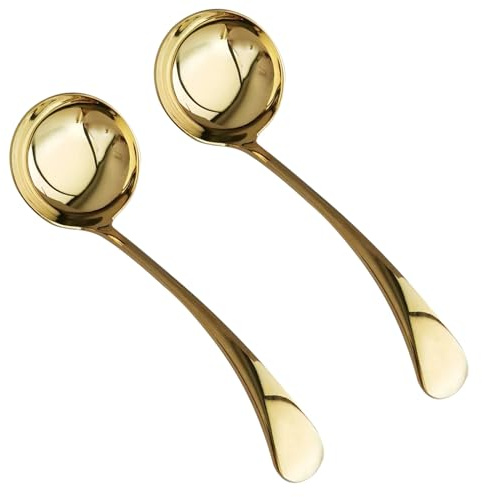 ZDFQly Small Ladle, Gravy Ladle, Premium 18/10 Stainless Steel Soup Sauce Ladles, 7.9 Inch Gold, 2 Pack