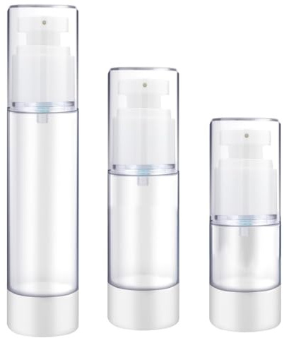 Naisfei Lot de 3 flacons à pompe airless rechargeables vides transparents pour lotion de voyage, cosmétiques de voyage, fond de teint, essence, lotion (15 ml, 30 ml, 50 ml)