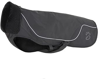 Mountain Paws Wasser- und winddichter Hundemantel aus Cordura-Fleece gefüttert, Schwarz, Größe S