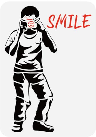FINGERINSPIRE Banksy Kamerajunge Malschablone 21x29.7 cm Kamerajungen Schablone Oder Gemälde Wiederverwendbar Wörter Lächeln Zeichnungsvorlage Banksy Graffiti Junge Schablone Banksy Themenvorlage