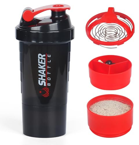 XTKS shaker proteine, shaker palestra con Miscelatore, Portatile e Senza BPA,Protein Shaker Bottle 500ml （Rosso）