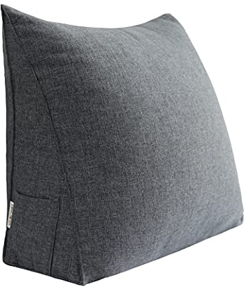 Johnear Dreieckiges Keilkissen für Bett & Sofa – Orthopädisches Rückenkissen mit Seitentasche, Lesekissen & Stützkissen, Lendenunterstützung（Grau 2，60cm）