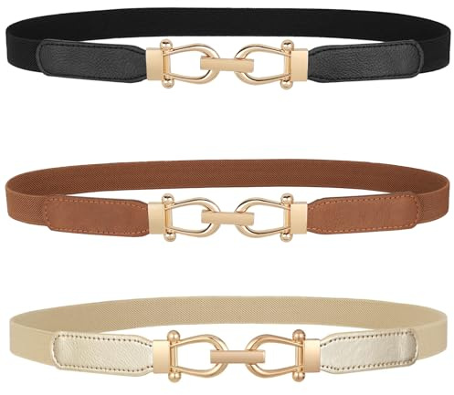WERFORU Frauen Dünner elastischer Gürtel für Kleider,Dünne Retro Stretch Taille Gürtel mit goldener Schnalle