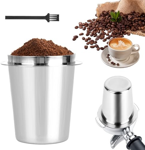 elthmpr Kaffee Siebträger Dosierbecher 58mm - Edelstahl Espresso Dosierbecher mit Reinigungsbürste für Espressomaschine - Silber