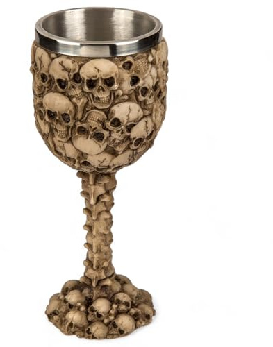 MIJOMA Taza de vino con calavera 3D de calavera, de piedra artificial y acero inoxidable, jarra vikinga medieval, capacidad de 300 ml (colina de la muerte)