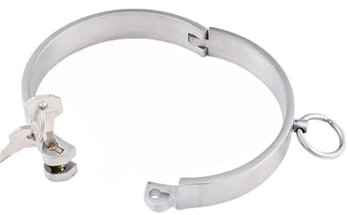 Soarvlorfy Sklaven Metall Kragen Sex Halsband Abschließbar Edelstahl Bondage Halsreif Halsfessel O-Ring Fetisch Erotik SM Sexspielzeuge für Männer Frauen Rollenspiel Kostüm Zubehör,Silber,135mm