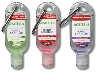 Anti-Bacterial Hand Sanitizer Gel 2x Advanced Refreshing Flavors Travel Hand Sanitizer Kills 99.99% Germs Quick-Dry Gel with clip Bottle 30ml (PACK of 3) (Aloe Vera - Strawberry - Lavender)