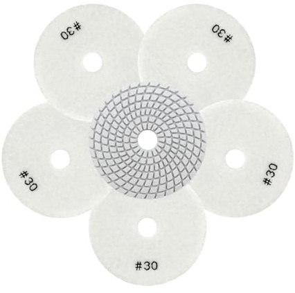 QUEFORET Almohadillas de Pulido de Diamante Grano 30-6 Piezas 100mm Discos para Pulir Mármol Granito Cuarzo Piedra en Húmedo, para Amoladora Angular