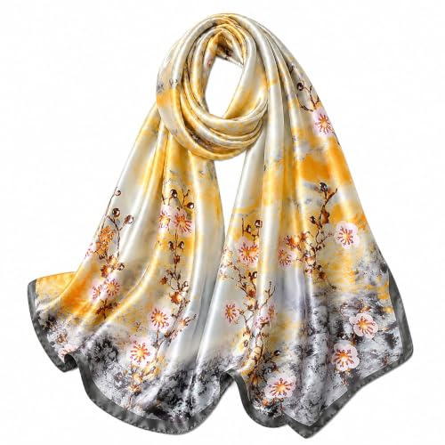 FAIRYGATE Seidentuch Damen XL Bunt Tücher Seidenschal Glänzende Crepe Schals Satin Tuch für Haare Seide mit Aquarell Schal Leicht Stola für Abendkleid 42041