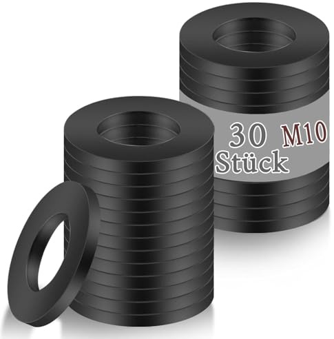Unterlegscheiben M10, 30 Stück Beilagscheiben M10 x 20 x 2mm Edelstahl A2 V2A Schwarze Flache Unterlegscheiben Karosseriescheiben für Schrauben Muttern Gewindestange