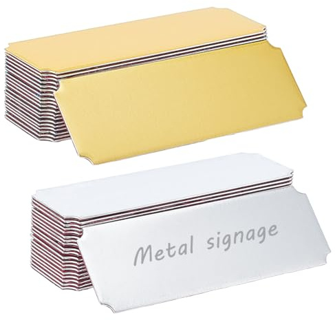 OLYCRAFT 40 placas de metal grabadas de 2 colores de 7,5 x 2,5 cm, placas de nombre personalizadas, placas en blanco autoadhesivas grabadas en blanco, etiqueta de nombre personalizada para marcos de
