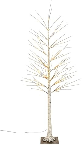 LED Lichterbaum, 150 cm, 240 Warmweiße LEDs, Braun oder weiß mit Schneeoptik, Innen & Außen geeignet und Timer (weiß (Birkenoptik))