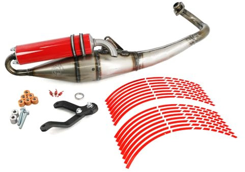 Leovince TT Sport Exhaust with Area1 Silencer Red Suitable for 50 cc 2-Stroke Piaggio TPH Zip NRG MC2 MC3 Power Liberty Free Aprilia SR 50 R Racing Sport Street Sportcity + Free Wheel Rim Sticker