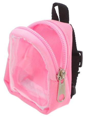 FUNNETOYU Pink Cloth Mini Doll Backpack with Window and Zipper | Adjustable Shoulder Straps, Multiple Pockets, Secure Fit, Dress-Up Display for Dolls and Storage