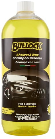 Bullock Car Care Shower & Wax – Shampoo Cerante Auto Concentrato Lucidante con Effetto Cera Protettiva, pH Neutro Ideale per tutte le Vernici, fino a 41 Lavaggi, Asciugatura Rapida, 1000ml